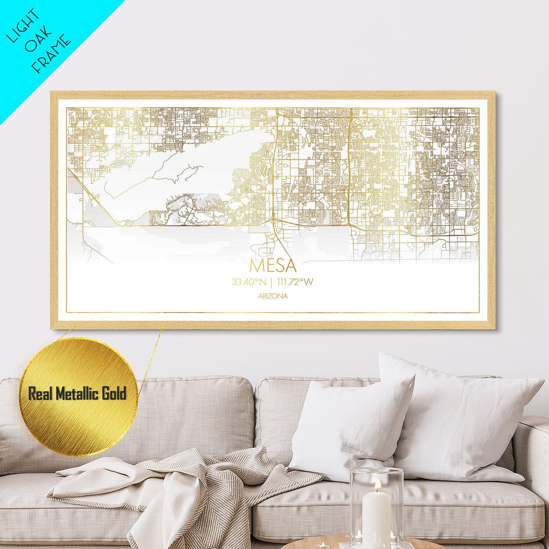 Mesa Arizona City street map, Metallic Gold Print, Metal Art, wood framed map, black and gold, Modern Wall Art, Street Map Wall Art