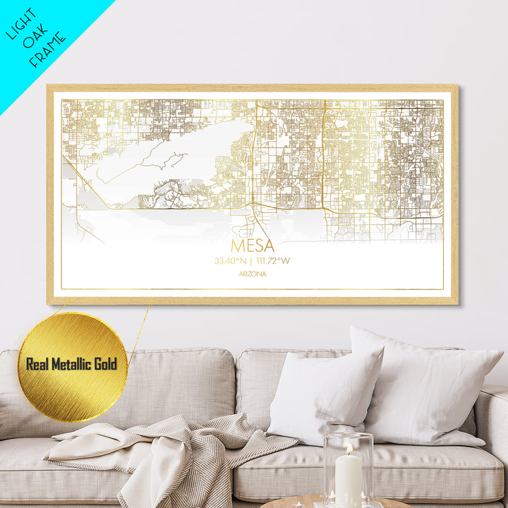 Mesa Arizona City street map, Metallic Gold Print, Metal Art, wood framed map, black and gold, Modern Wall Art, Street Map Wall Art