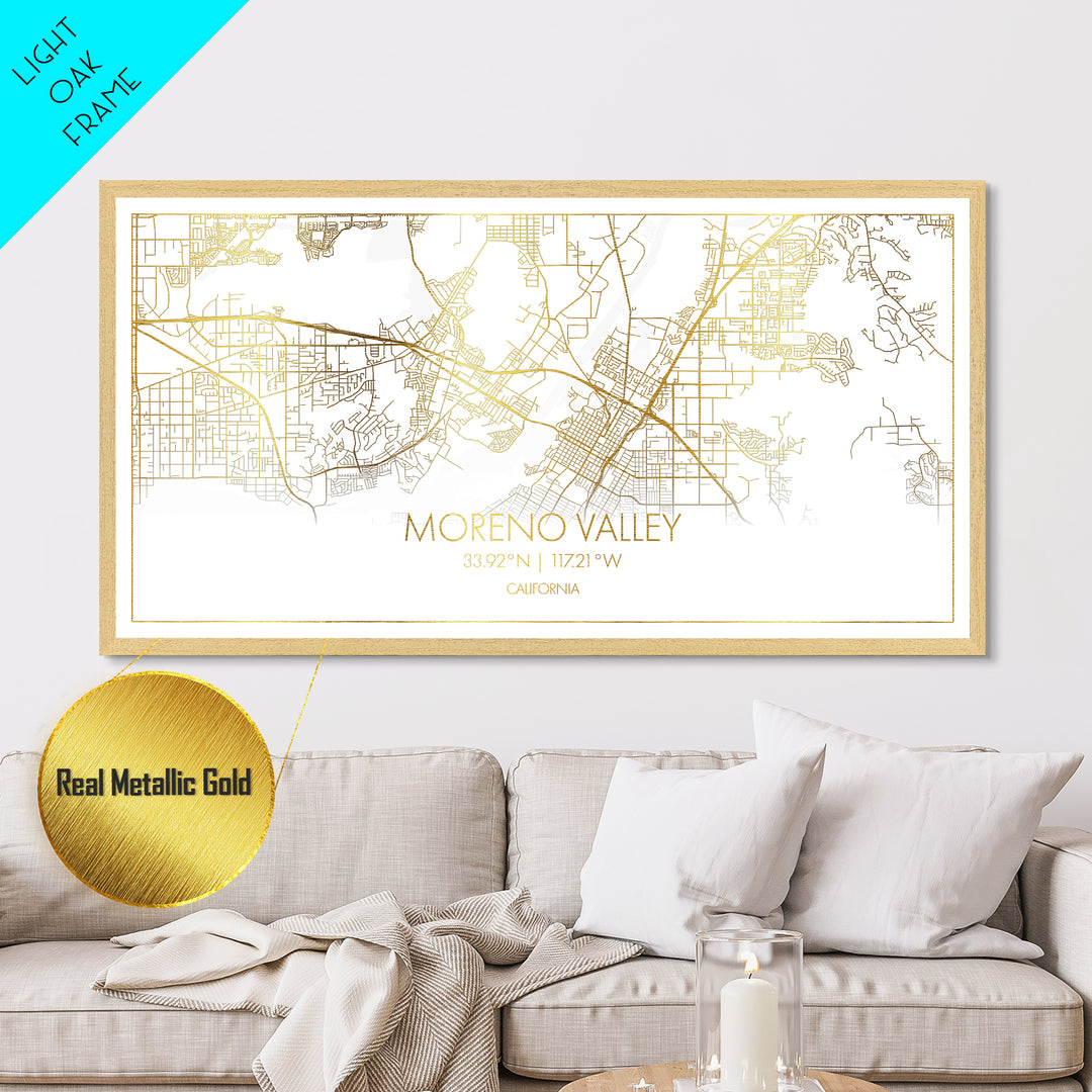 Moreno Valley California City street map, Metallic Gold Print, Metal Art, wood framed map, black and gold, Street Map Wall Art, Best Friend Gifts