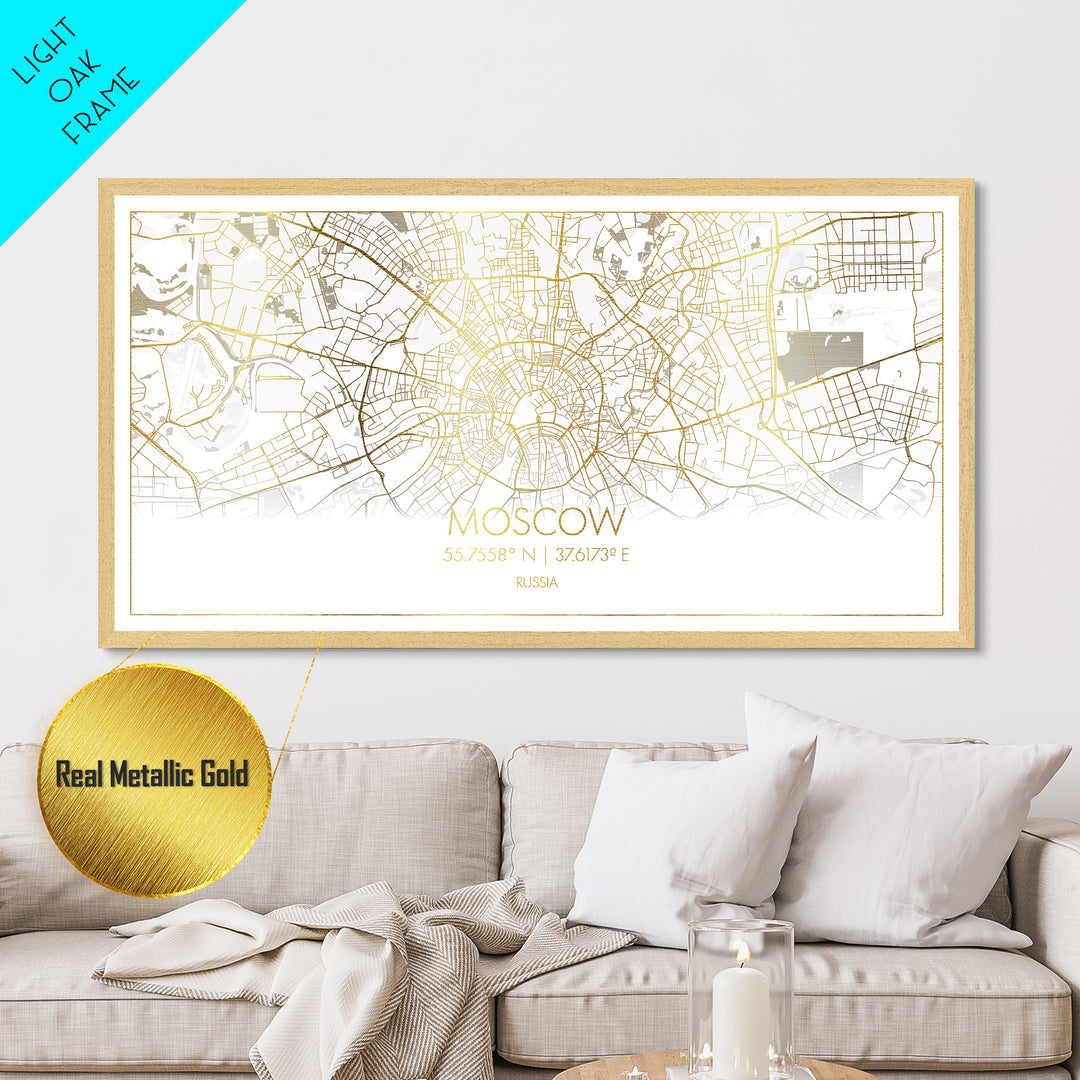 Moscow Russia City Poster, Metallic Gold Art, Metal Art, real wood frames, black and gold, Street Map Art, College Dorm Décor
