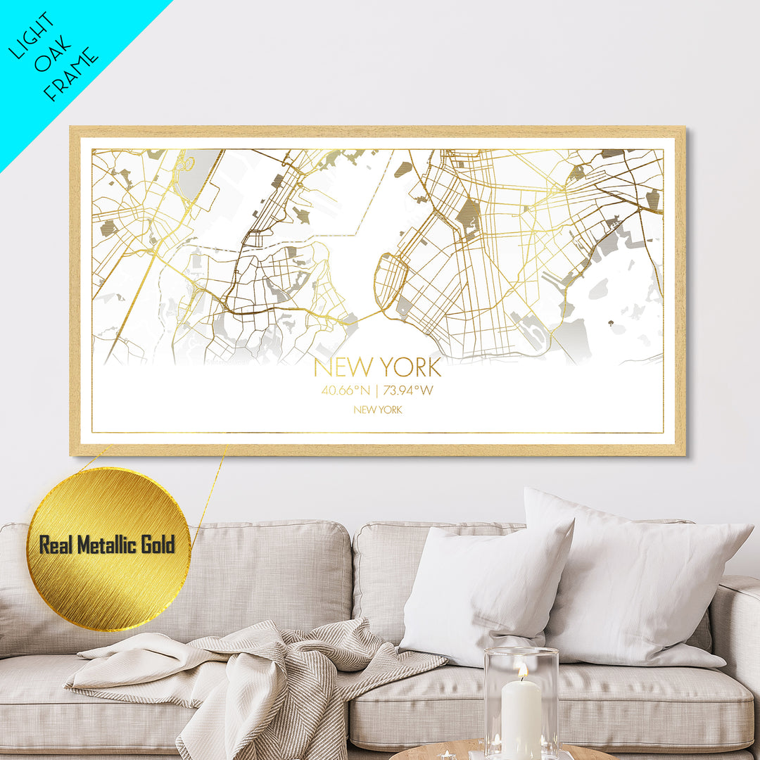 New York New York City Poster, Metallic Gold Art, Metal Art, real wood frames, black and gold, Street Map Art, College Dorm Décor