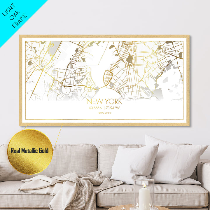 New York New York City Poster, Metallic Gold Art, Metal Art, real wood frames, black and gold, Street Map Art, College Dorm Décor