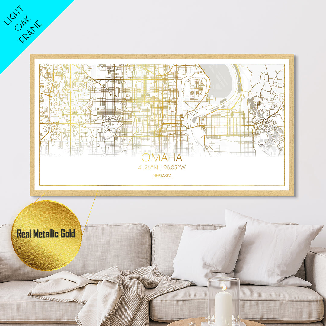 Omaha Nebraska City Poster, Metallic Gold Art, Metal Art, real wood frames, black and gold, Street Map Art, Best Friend Gifts