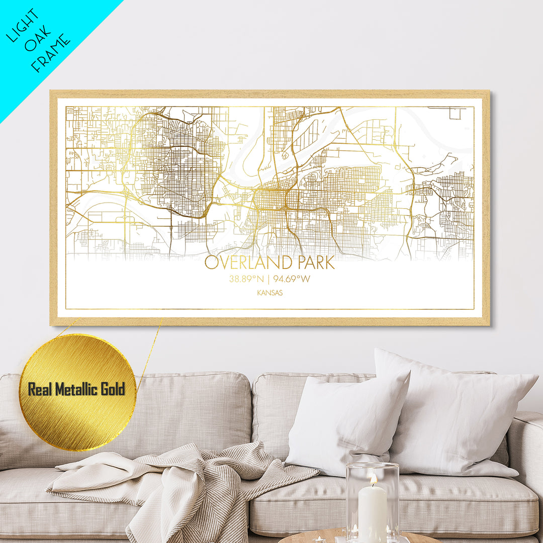 Overland Park Kansas City Poster, Metallic Gold Art, Metal Art, real wood frames, black and gold, Street Map Wall Art, Modern Wall Art