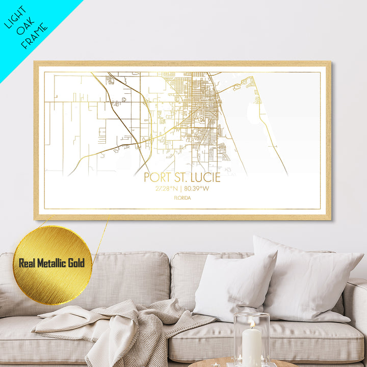 Port St. Lucie Florida City Poster, Metallic Gold Art, Metal Art, real wood frames, black and gold, Street Map Wall Art, Housewarming Gift