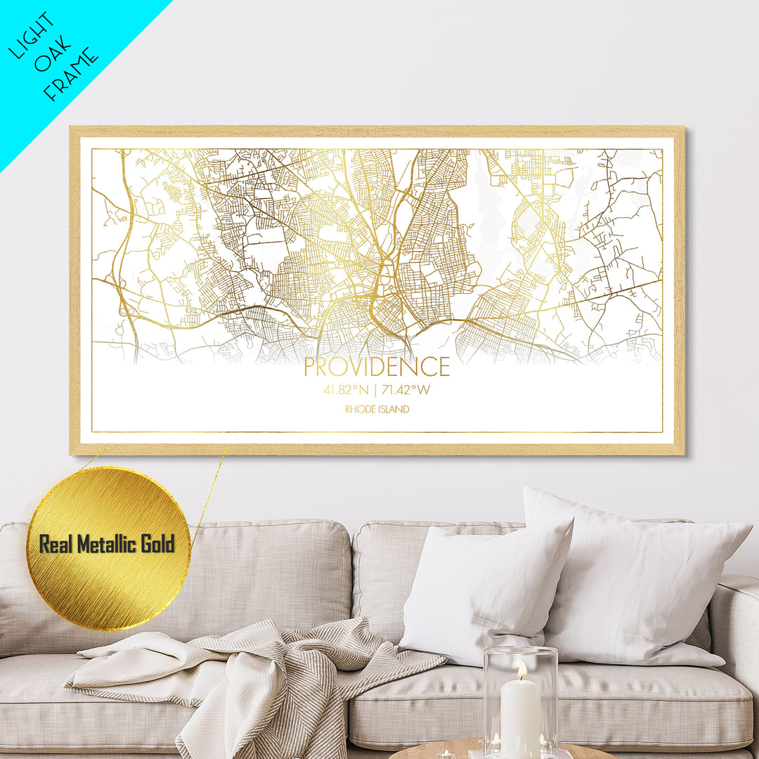 Providence Rhode Island City Poster, Metallic Gold Art, Metal Art, real wood frames, black and gold, Street Map Wall Art, Modern House Art