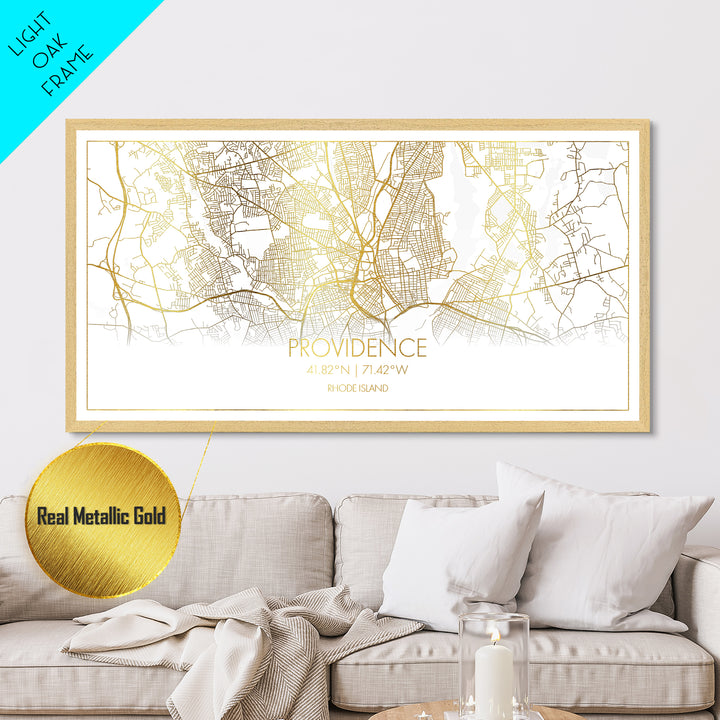 Providence Rhode Island City Poster, Metallic Gold Art, Metal Art, real wood frames, black and gold, Street Map Wall Art, Modern House Art