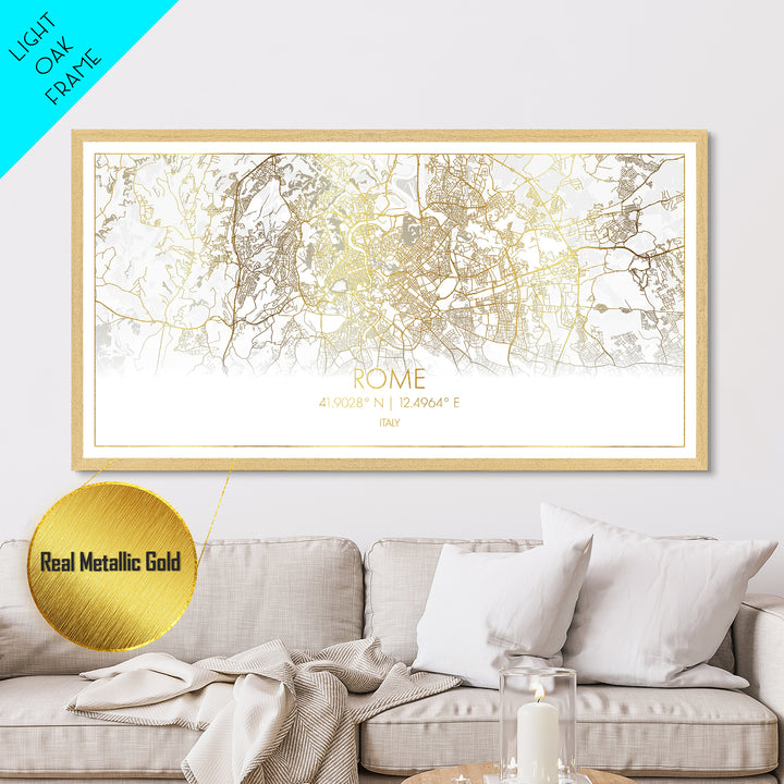 Rome Italy City street map, Metallic Gold Print, Metal Art, wood framed map, black and gold, Street Map Art, Modern Wall Art