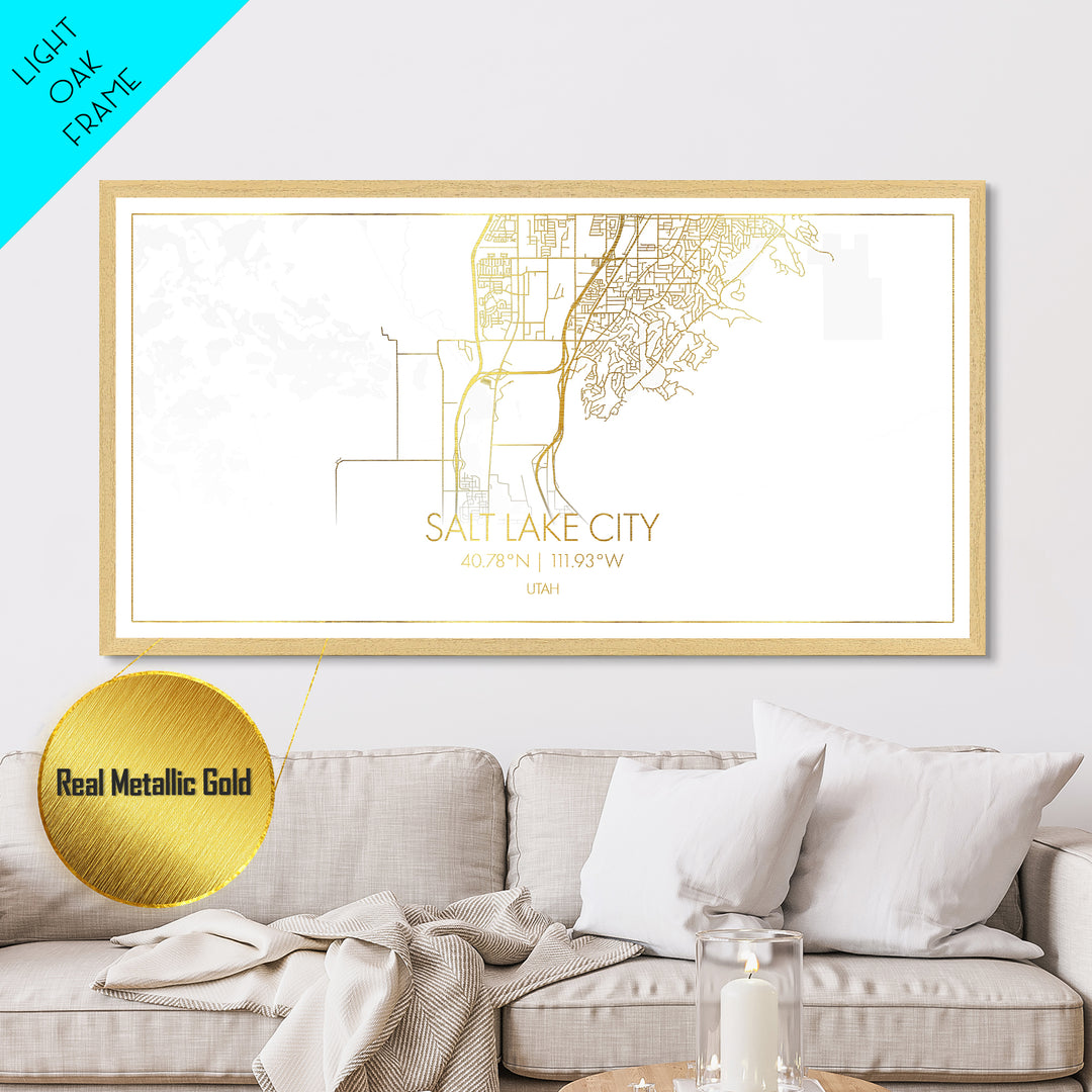 Salt Lake City Utah City street map, Metallic Gold Print, Metal Art, wood framed map, black and gold, Street Map Art, Best Friend Gifts