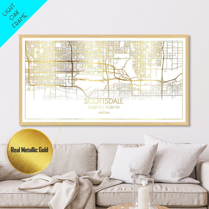 Scottsdale Arizona City Poster, Metallic Gold Art, Metal Art, real wood frames, black and gold, Street Map Wall Art, Map Art