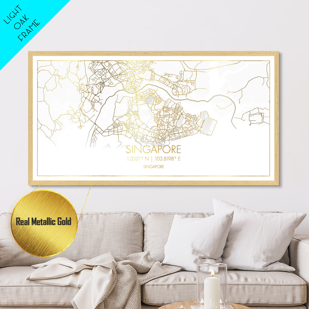 Singapore Singapore City Poster, Metallic Gold Art, Metal Art, real wood frames, black and gold, Street Map Wall Art, Housewarming Gift