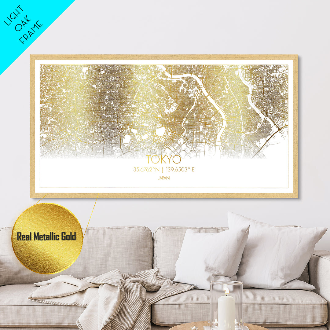 Tokyo Japan City Poster, Metallic Gold Art, Metal Art, real wood frames, black and gold, Street Map Wall Art, Minimalist Wall Art