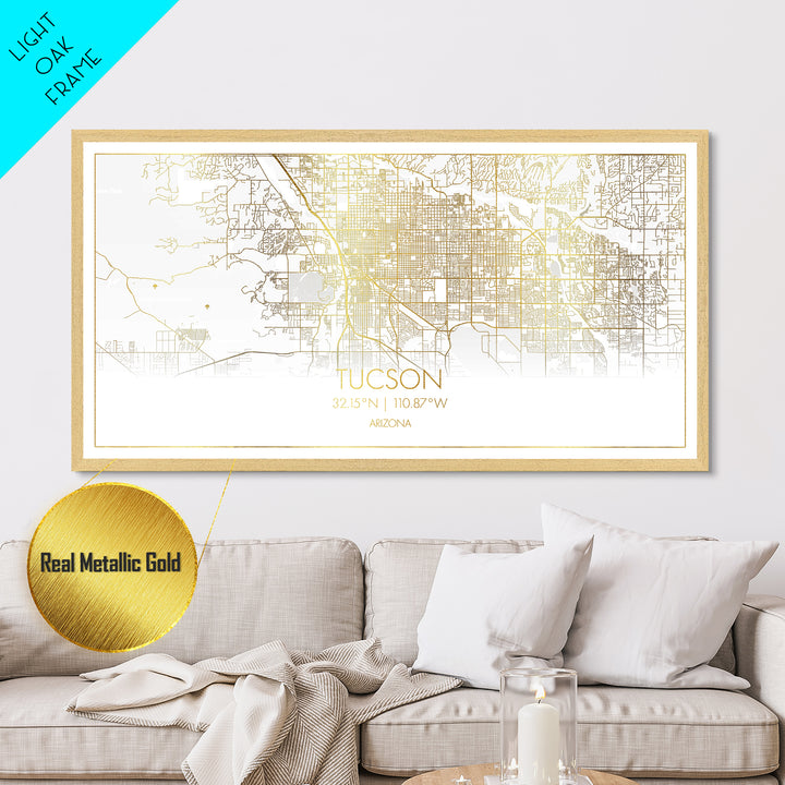 Tucson Arizona City street map, Metallic Gold Print, Metal Art, wood framed map, black and gold, Street Map Art, Housewarming Gift