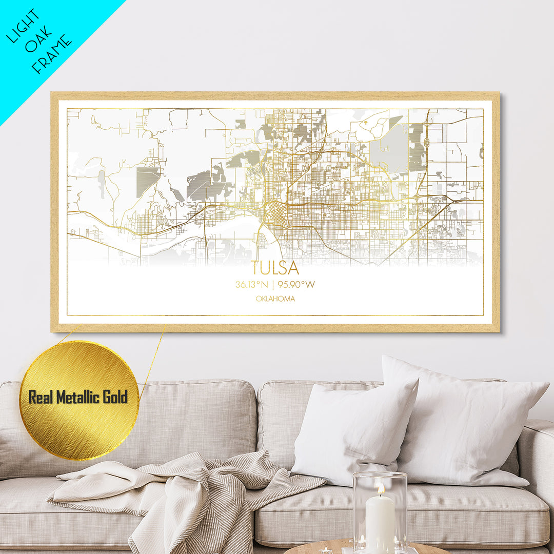Tulsa Oklahoma City Poster, Metallic Gold Art, Metal Art, real wood frames, black and gold, Street Map Wall Art, Modern Wall Art