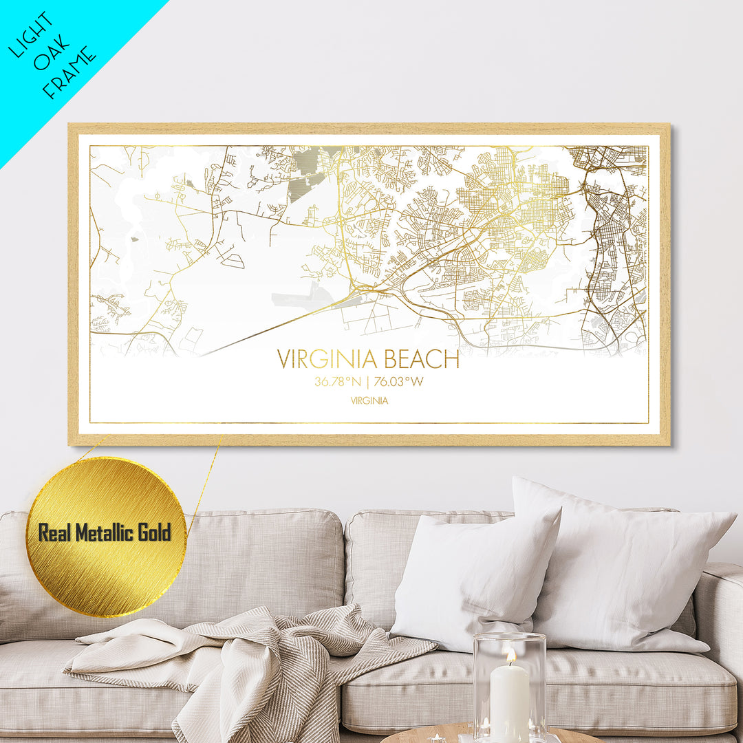 Virginia Beach Virginia City Poster, Metallic Gold Art, Metal Art, real wood frames, black and gold, Street Map Wall Art, Best Friend Gifts