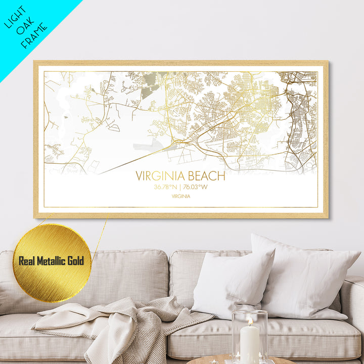 Virginia Beach Virginia City Poster, Metallic Gold Art, Metal Art, real wood frames, black and gold, Street Map Wall Art, Best Friend Gifts