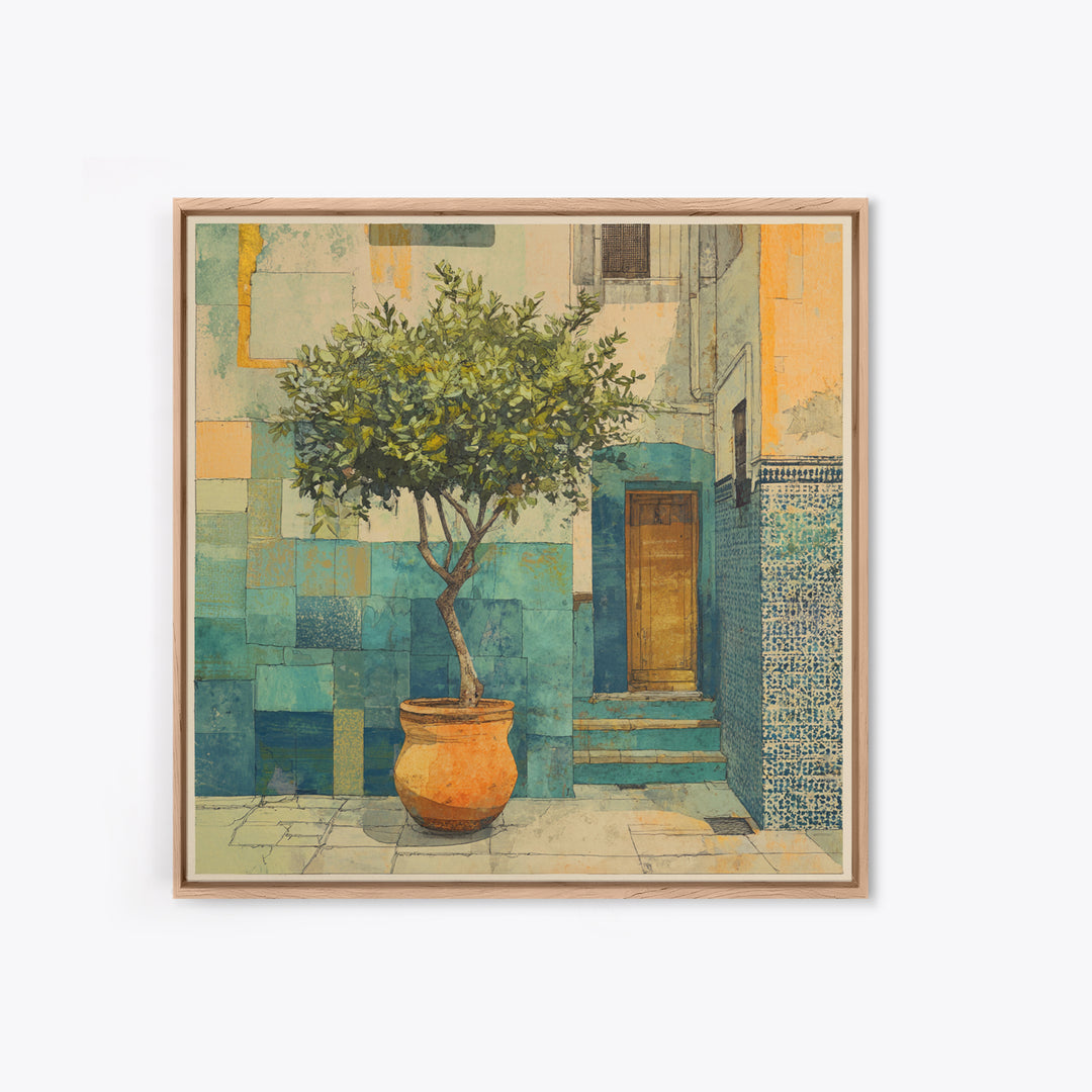 Citrus Tree in Clay Pot Canvas Print, Mediterranean Art, Coastal Wall Art, Living Room Decor, Fine Art, Azure, Living Room Art, MAR-1x1-10