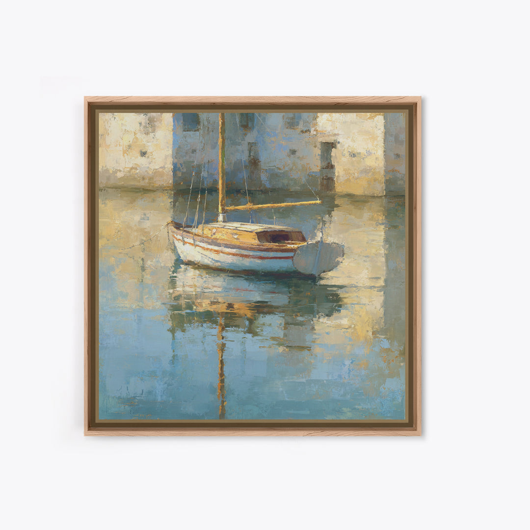 Mediterranean Sailboat on Glassy Water Canvas Print, Mediterranean Art, Watercolor Painting, Living Room Decor, Fine Art, Azure, MAR-1x1-18