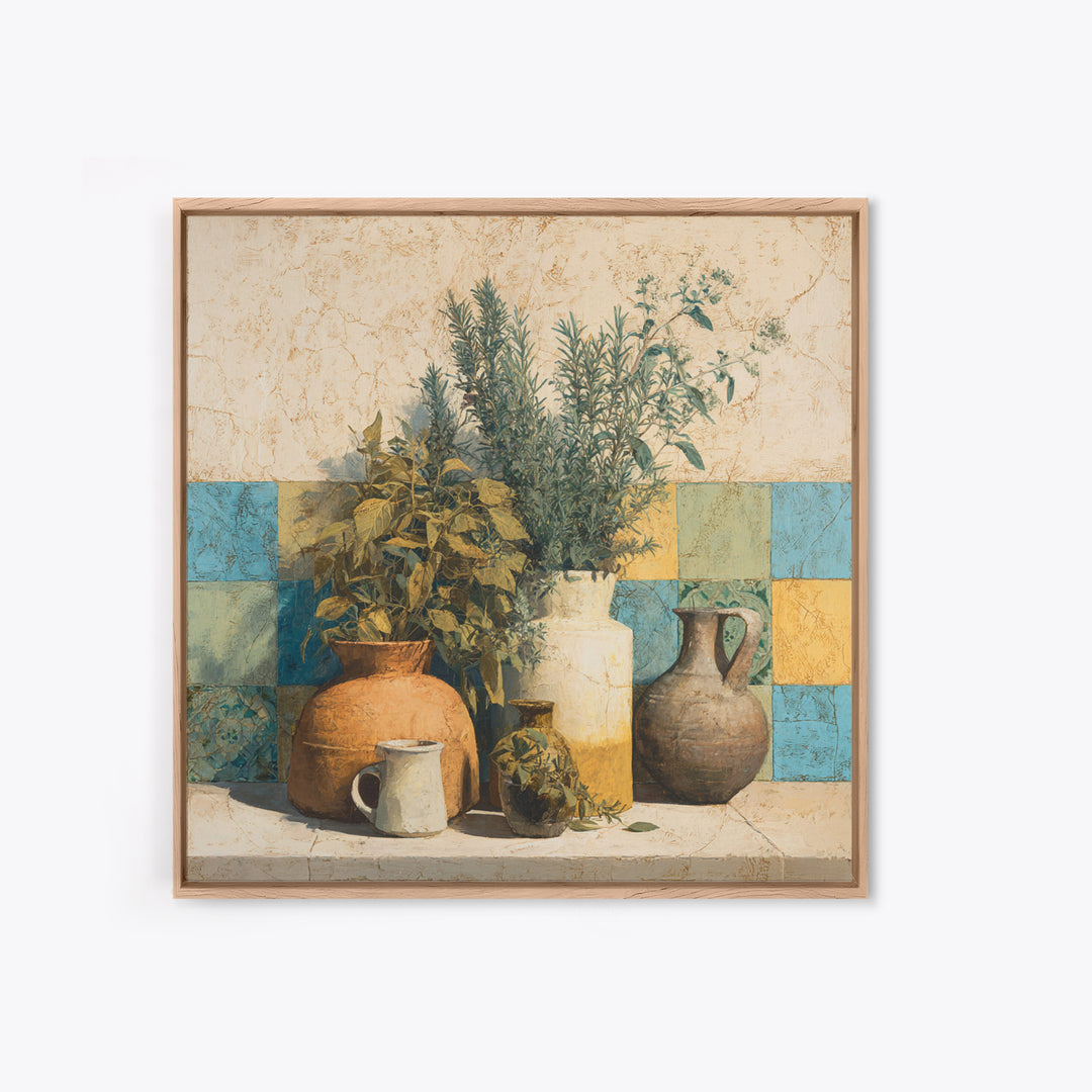 Wild Herbs Rosemary and Thyme Botanical Study Canvas Print, Mediterranean Art, Coastal Art, Living Room Decor, Azure, MAR-1x1-24