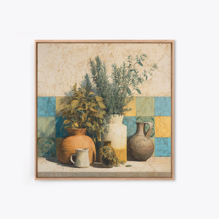 Wild Herbs Rosemary and Thyme Botanical Study Canvas Print, Mediterranean Art, Coastal Art, Living Room Decor, Azure, MAR-1x1-24
