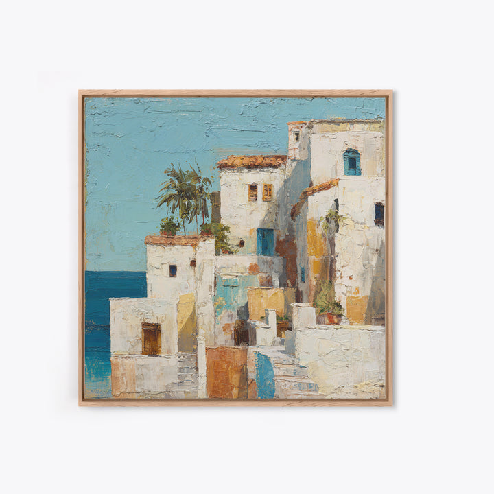 Greek Island White Buildings Above Blue Sea Canvas Print, Mediterranean Art, Beach Prints, Living Room Decor, Fine Art, Azure, MAR-1x1-25