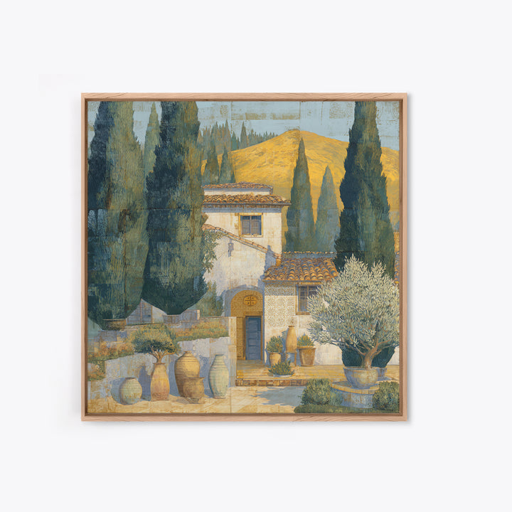 Tuscan Cypress Trees and Golden Hillside Canvas Print, Mediterranean Art, Beach Wall Art, Living Room Decor, Oil Painting, MAR-1x1-30