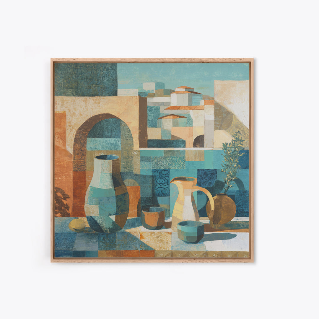 Warm Terra Cotta Abstract Landscape Framed Canvas Print, Mediterranean Art, Coastal Art, Living Room Decor, Fine Art, Azure, MAR-1x1-38