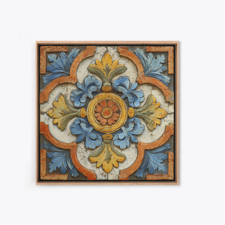 Spanish Tile Ornament Framed Canvas Print, Mediterranean Art, Luxury Decor, Living Room Decor, Fine Art, Azure, Framed Wall Art, MAR-1x1-40