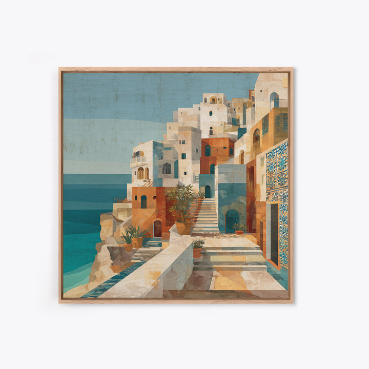 Coastal Cliffs with Sparkling Blue Water Framed Canvas Print, Mediterranean Art, Horizontal Wall Art, Living Room Decor, Azure, MAR-1x1-44