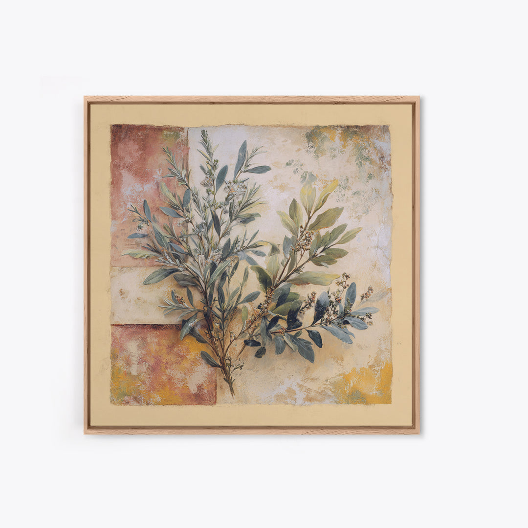 Wild Herbs Rosemary and Thyme Botanical Study Canvas Print, Mediterranean Art, Printable Wall Art, Living Room Decor, Azure, MAR-1x1-48
