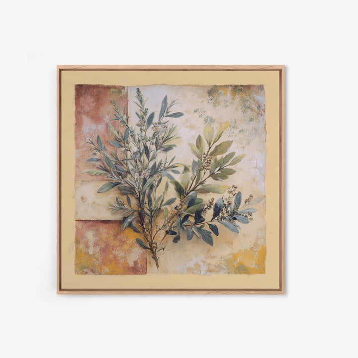 Wild Herbs Rosemary and Thyme Botanical Study Canvas Print, Mediterranean Art, Printable Wall Art, Living Room Decor, Azure, MAR-1x1-48