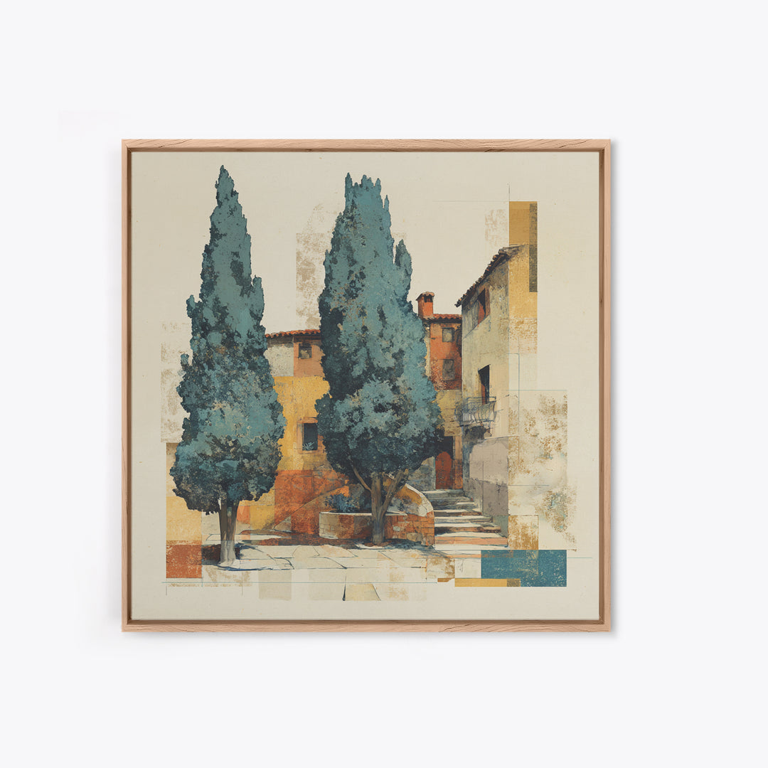 Tuscan Cypress Trees and Golden Hillside Canvas Print, Mediterranean Art, Beach Wall Art, Living Room Decor, Oil Painting, MAR-1x1-54