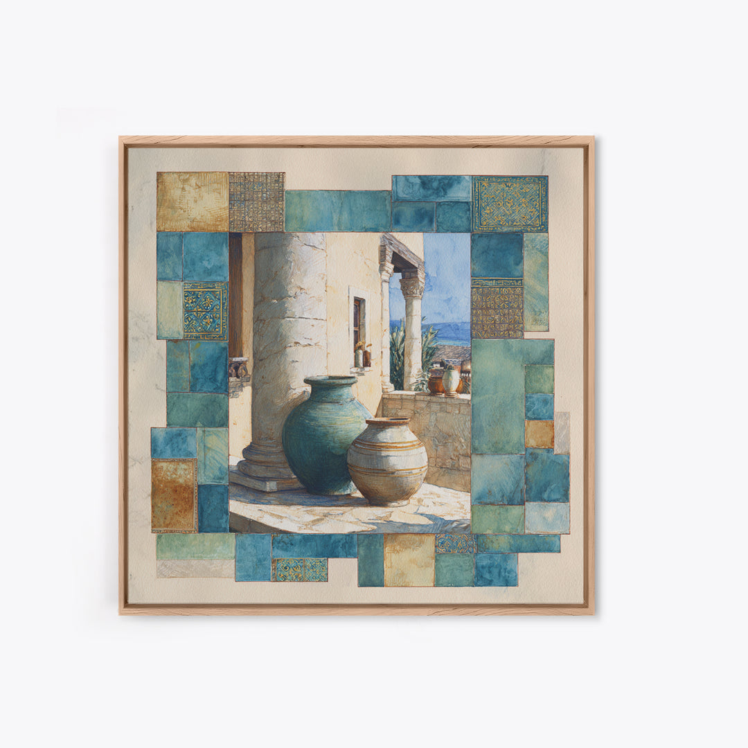 Ancient Column with Sea and Sky Beyond Canvas Print, Mediterranean Art, Minimalist Wall Art, Living Room Decor, Fine Art, Azure, MAR-1x1-60