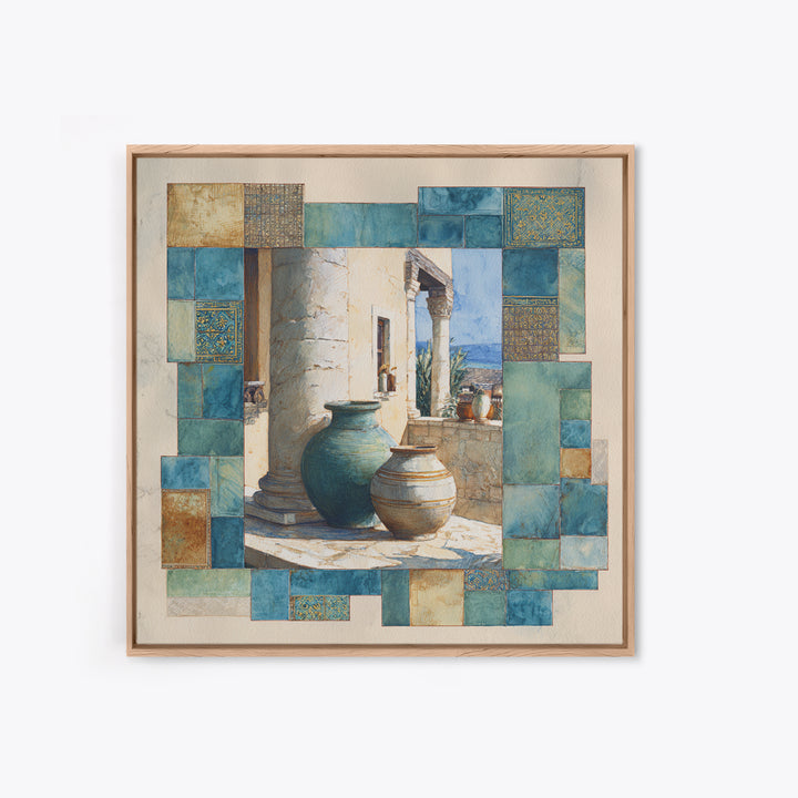 Ancient Column with Sea and Sky Beyond Canvas Print, Mediterranean Art, Minimalist Wall Art, Living Room Decor, Fine Art, Azure, MAR-1x1-60