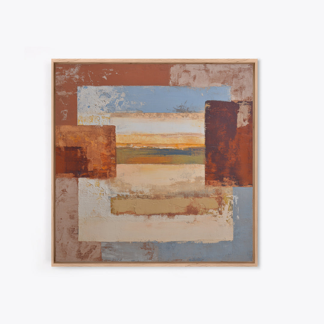 Warm Terra Cotta Abstract Landscape Framed Canvas Print, Mediterranean Art, Coastal Art, Living Room Decor, Fine Art, Azure, MAR-1x1-62