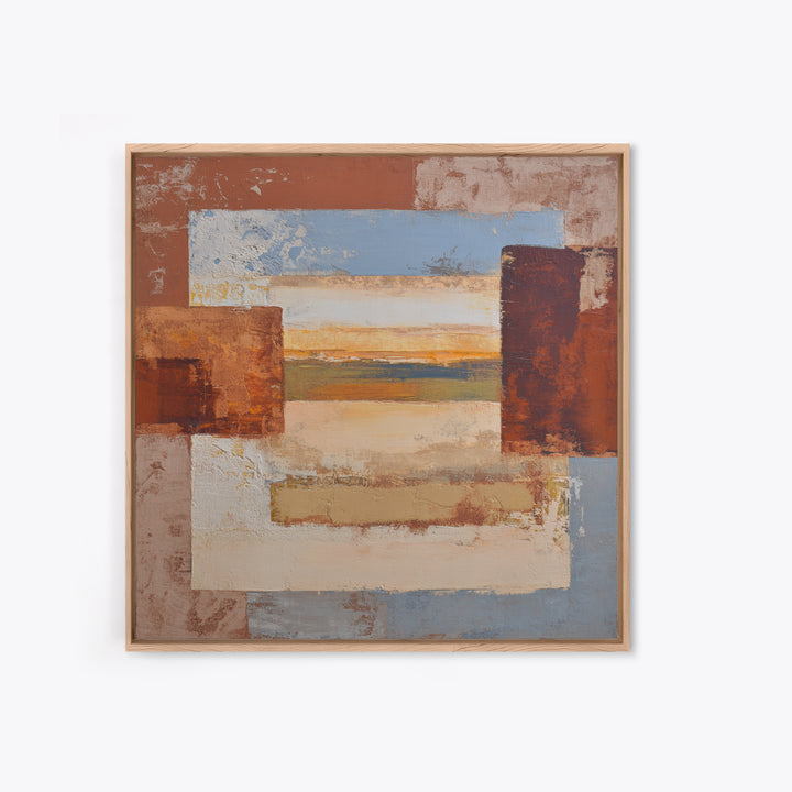 Warm Terra Cotta Abstract Landscape Framed Canvas Print, Mediterranean Art, Coastal Art, Living Room Decor, Fine Art, Azure, MAR-1x1-62