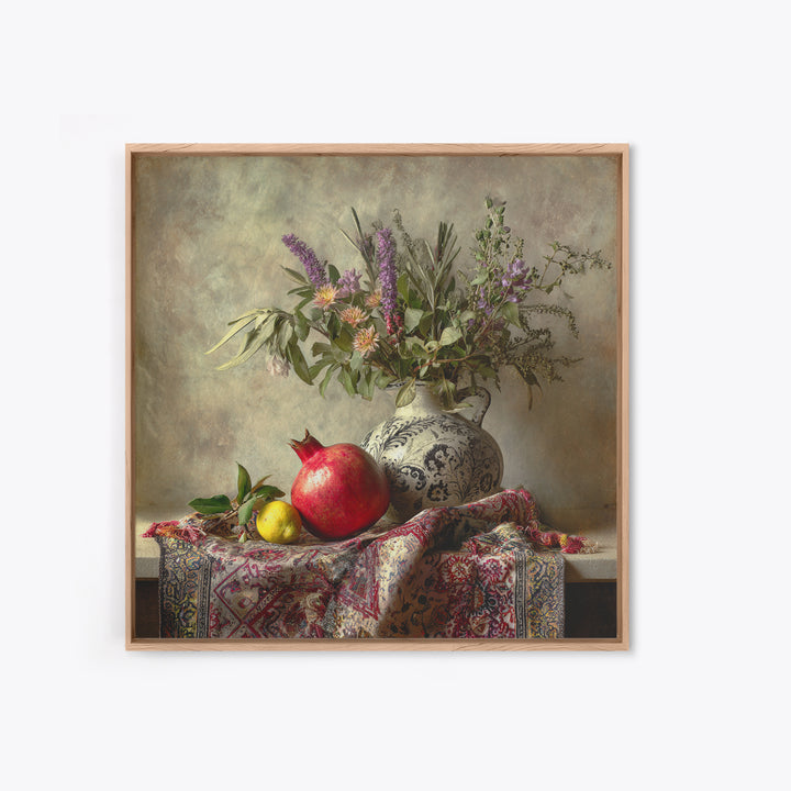 Pomegranate Still Life Framed Canvas Print, Mediterranean Art, Living Room Art, Living Room Decor, Fine Art, Azure, MAR-1x1-67