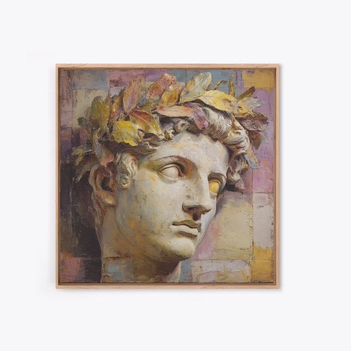 Roman Statue Bust Framed Canvas Print, Mediterranean Art, Coastal Decor, Living Room Decor, Fine Art, Azure, Wall Decor, MAR-1x1-70