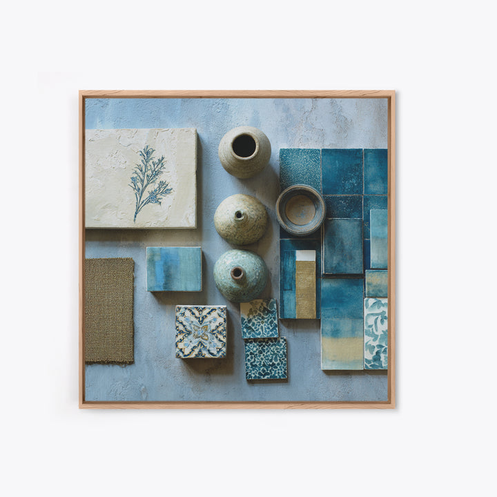 Wild Herbs Rosemary and Thyme Botanical Study Canvas Print, Mediterranean Art, Gallery Wall Art, Living Room Decor, Azure, MAR-1x1-72