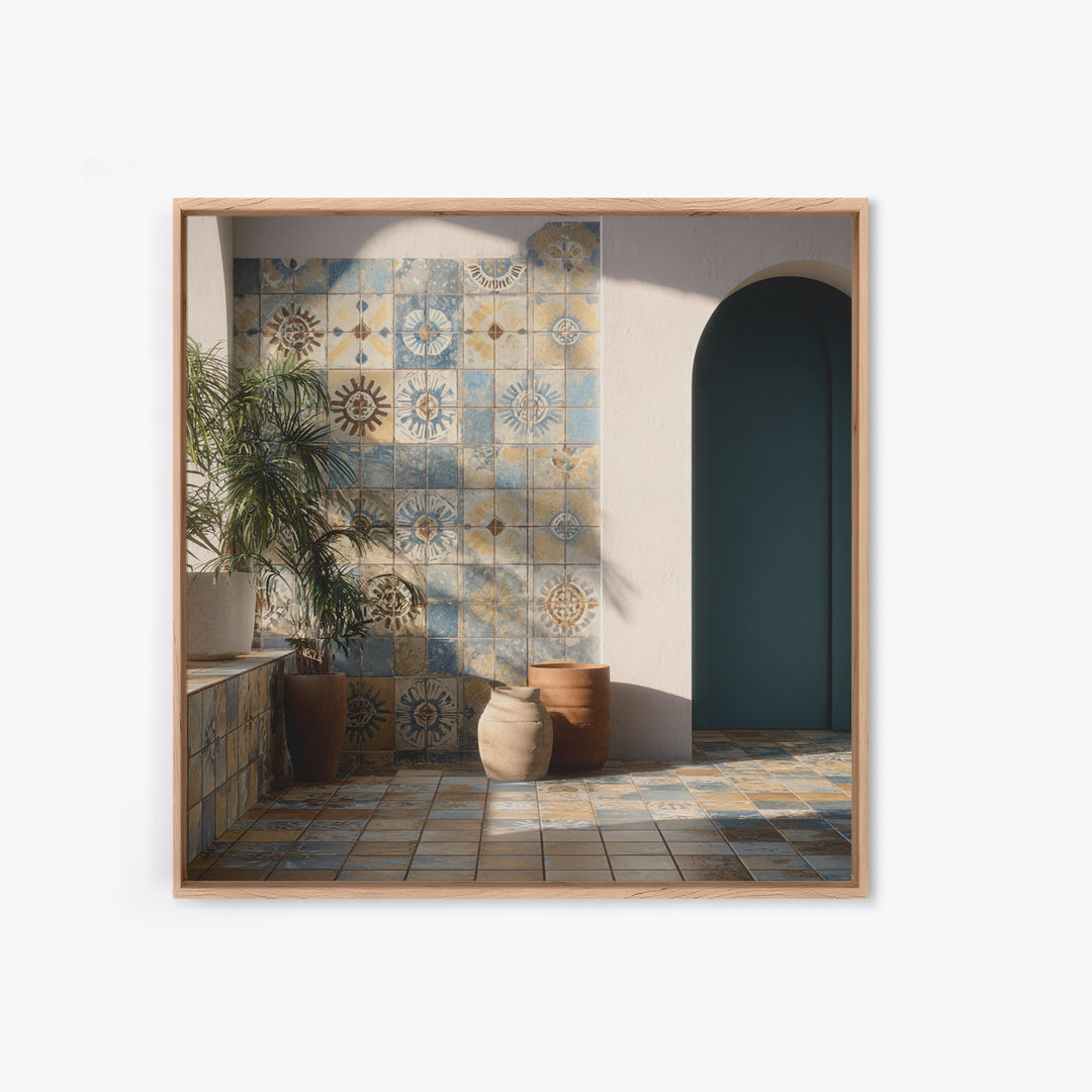 Blue and White Tile Pattern Canvas Print, Mediterranean Art, Gallery Wall Art, Living Room Decor, Fine Art, Azure, Boho Decor, MAR-1x1-76