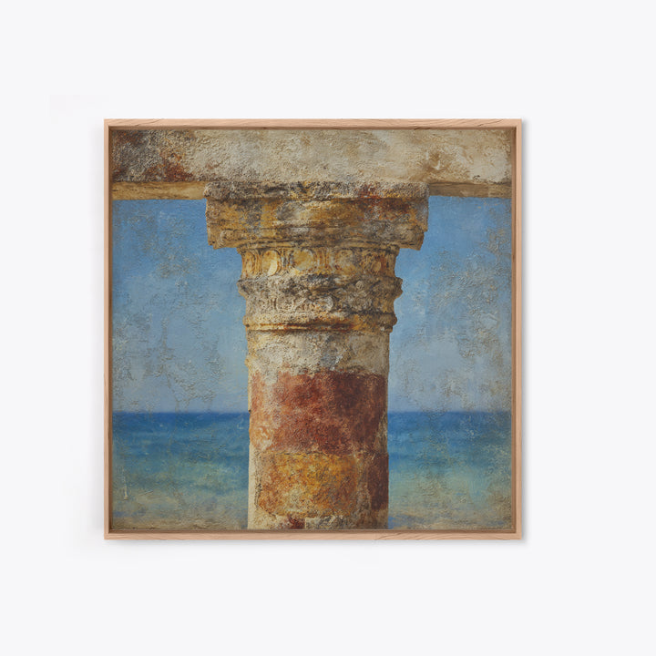 Ancient Column with Sea and Sky Beyond Framed Canvas Print, Mediterranean Art, Downloadable Art, Living Room Decor, MAR-1x1-84