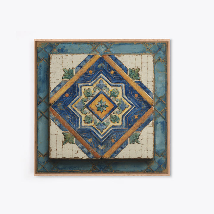 Spanish Tile Ornament Framed Canvas Print, Mediterranean Art, Art Print, Living Room Decor, Fine Art, Azure, Digital Print, MAR-1x1-88