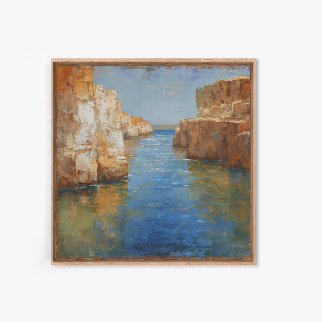 Coastal Cliffs with Sparkling Blue Water Canvas Print, Mediterranean Art, Coastal Wall Decor, Living Room Decor, Azure, MAR-1x1-92