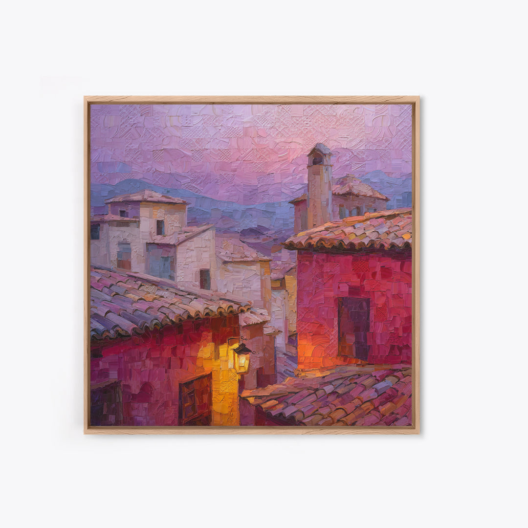 Sunset over Red Tiled Rooftops Canvas Print, Mediterranean Art, Travel Poster, Living Room Decor, Fine Art, Azure, MAR-1x1-95