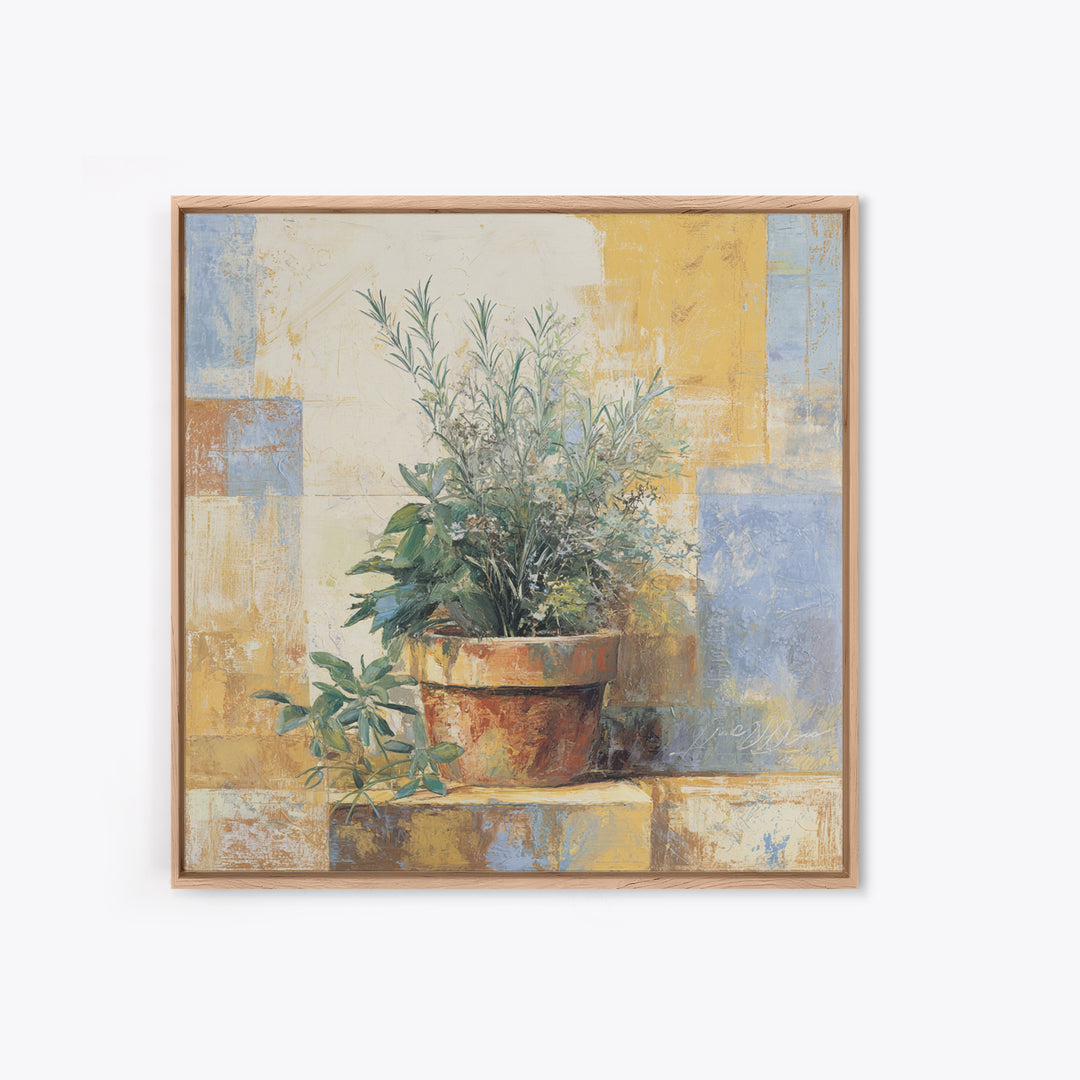 Wild Herbs Rosemary and Thyme Botanical Study Canvas Print, Mediterranean Art, Original Painting, Living Room Decor, Azure, MAR-1x1-96