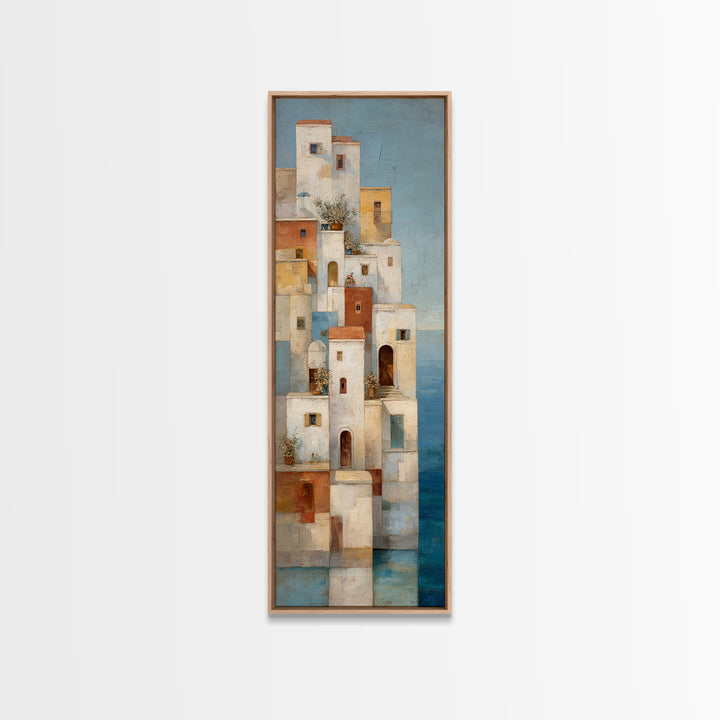 Greek Island White Buildings Above Blue Sea Canvas Print, Mediterranean Art, Coastal Wall Decor, Living Room Decor, Azure, MAR-1x3-13