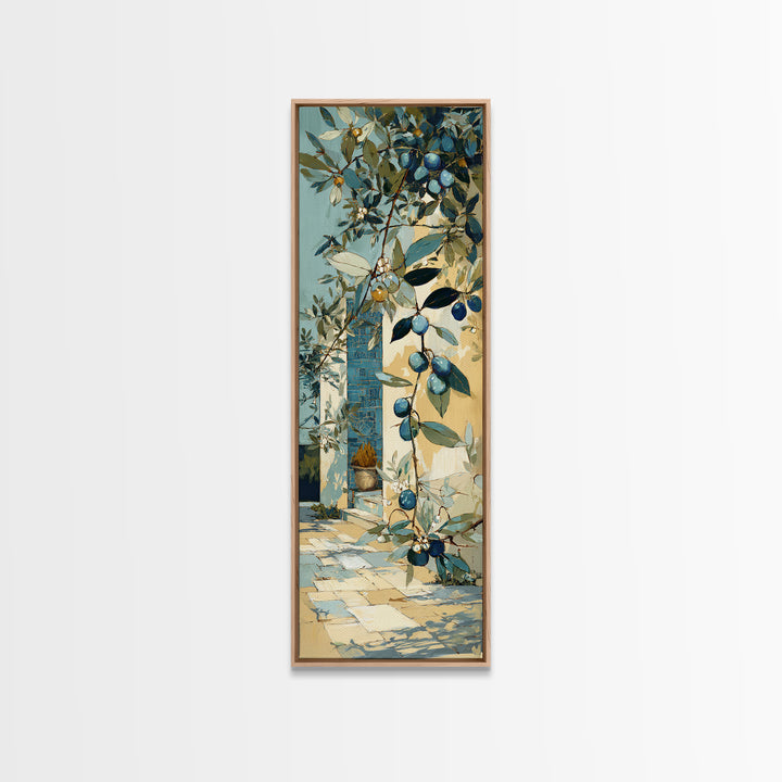 Olive Grove under Pale Morning Light Framed Canvas Print, Mediterranean Art, Downloadable Art, Living Room Decor, Azure, MAR-1x3-29