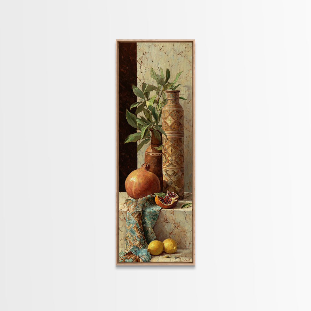 Pomegranate Still Life Framed Canvas Print, Mediterranean Art, Art Print, Living Room Decor, Watercolor Art, Azure, MAR-1x3-31