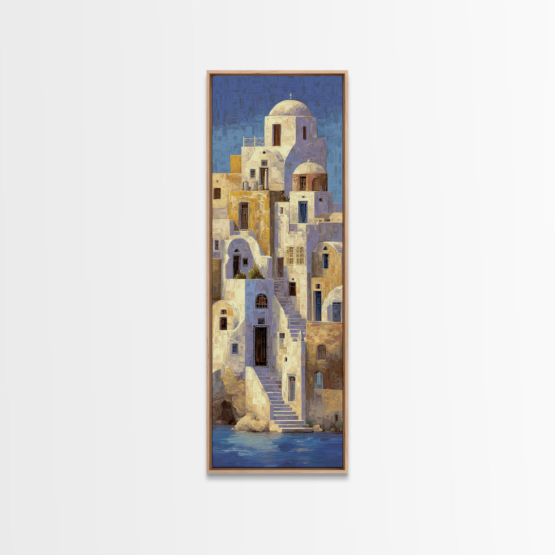 Greek Island White Buildings Above Blue Sea Canvas Print, Mediterranean Art, Coastal Wall Decor, Living Room Decor, Azure, MAR-1x3-37