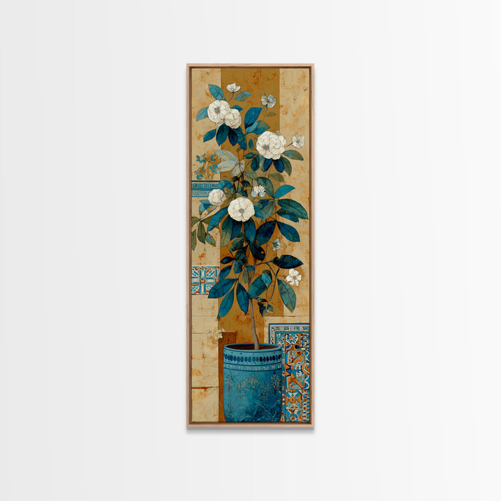 Greek Vase Modern Floral Design Canvas Print, Mediterranean Art, Large Wall Art, Living Room Decor, Azure, Digital Art Prints, MAR-1x3-51